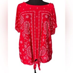 Ruby Rd. Red Paisley Short Sleeve Top
